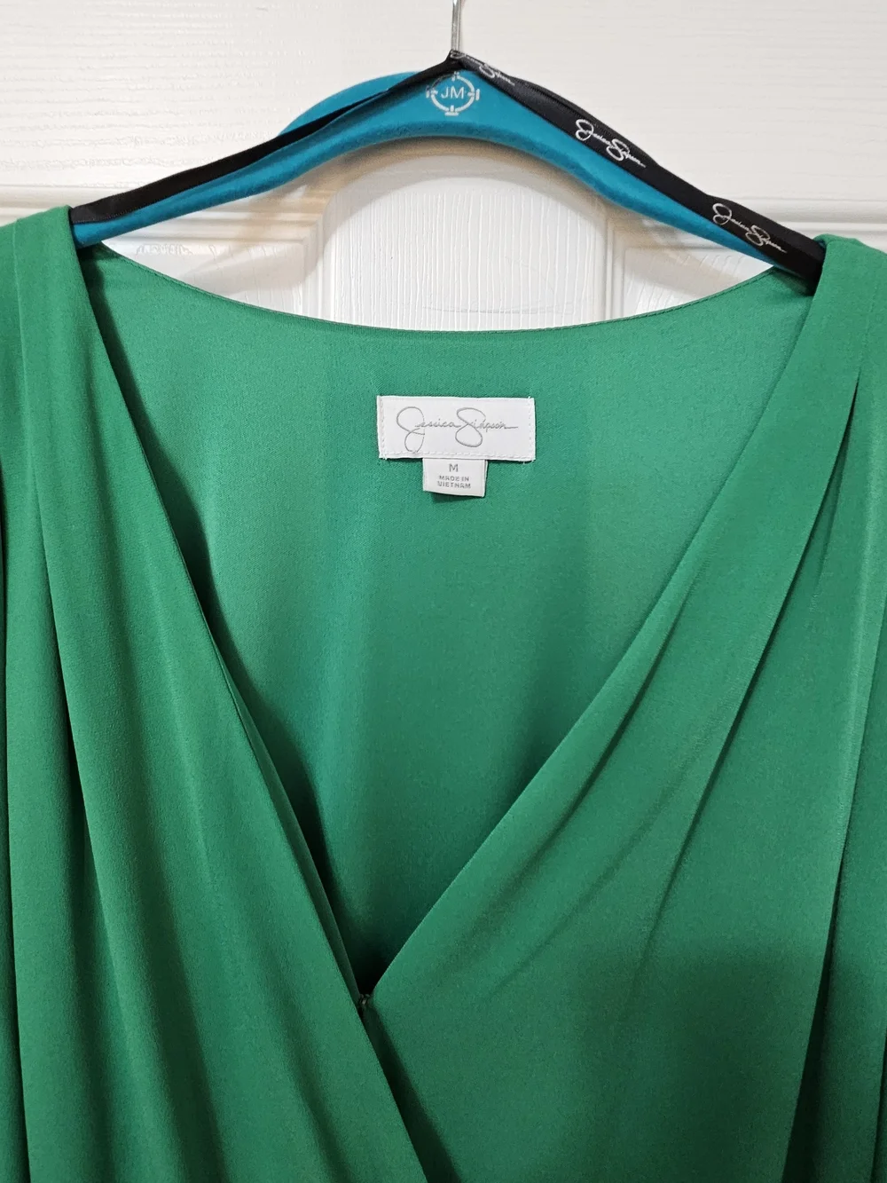 Jessica Simpson Emerald Green Wrap V-Neck Above Knee Dress 3/4 Sleeve M
